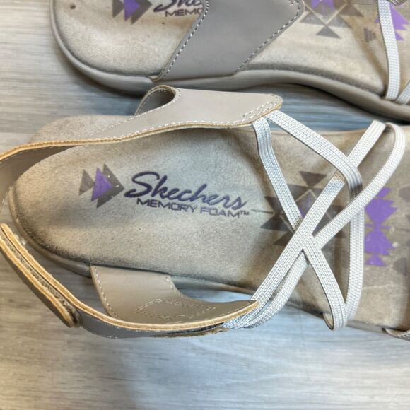 Skechers Reggae Slim Takes Two Sandals Size 11 Taupe Elastic Straps - Picture 9 of 10